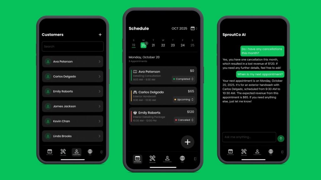 screenshot, sproutco, scheduling app